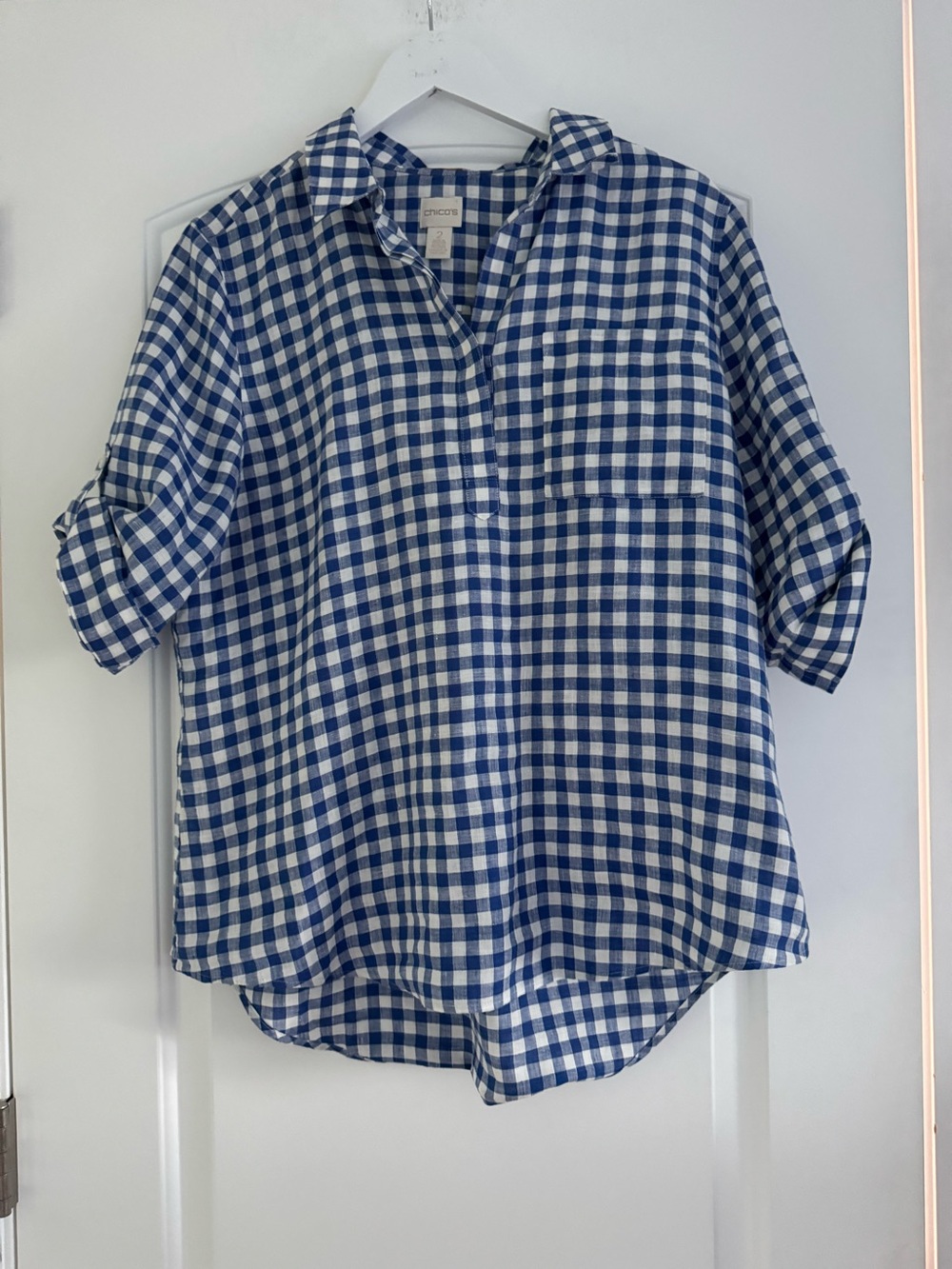 Chico's Blue and White linen shirt
